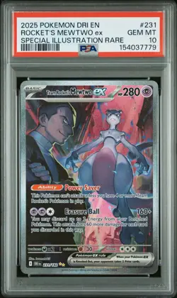 2025 Pokemon Destined Rivals DRI EN #231 Rocket's Mewtwo ex PSA 10 GEM MINT - Image 1