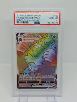 PSA 10 Pokemon Rebel Clash Secret Rare Rillaboom VMAX 193/192 PSA Gem Mint - Image 2
