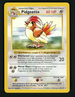 Pidgeotto NM 22/102 - Rare Shadowless Base Set - Pokemon 1999 WOTC (A) - Image 1
