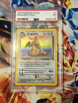 Pokemon Dragonite 4/62 Holo Fossil Unlimited PSA 7 - Image 1
