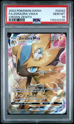 2023 POKEMON SWORD & SHIELD CROWN ZENITH #GG42 FULL ART/ZERAORA VMAX PSA 10 - Image 1