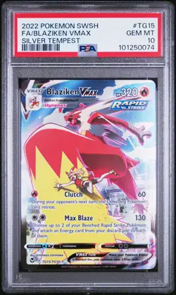 2022 POKEMON SWORD & SHIELD SILVER TEMPEST #TG15 FULL ART/BLAZIKEN VMAX PSA 10 - Image 1