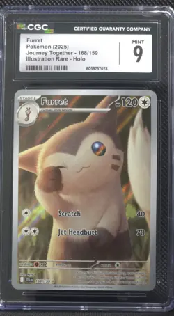 POKEMON 2025 Journey Together Ilustration Rare FURRET #168 CGC 9 Mint RARE - Image 1