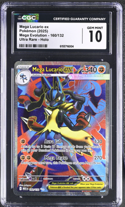 2025 Pokemon TCG Mega Lucario ex 160/132 Ultra Rare MEG CGC 10 GEM MINT - Image 1