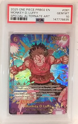 2025 ONE PIECE MONKEY D. LUFFY PSA 10 PRB02-061 SPECIAL ALTERNATE ART #061 SECRr - Image 1