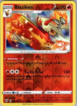 Pokemon Card Blaziken 024/189 Reverse Holo Rare SWSH03: Darkness Ablaze NM - Image 1