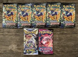 Pokemon TCG Crown Zenith Booster Pack English 10 Cards NEW + Extras (Lot of 7) - Image 1