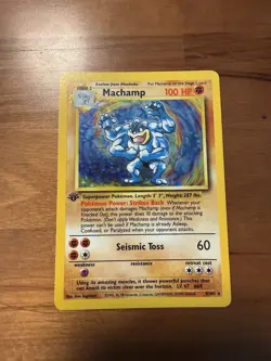 Pokemon Machamp 1st Edition 8/102 Holo Base Set WOTC 1999 Light Play - Image 1