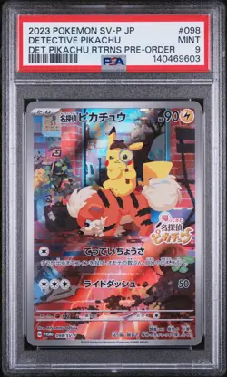Detective Pikachu Returns Pre-Order Pokemon Japanese Promo 098/SV-P PSA 9 - Image 1