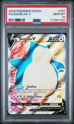2020 POKEMON SWORD & SHIELD SNORLAX V #197 FULL ART PSA 10 GEM MINT #111067232 - Image 1