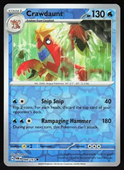 Crawdaunt 048/167 Common Twilight Masquerade Pokemon Reverse Holo Near Mint - Image 1