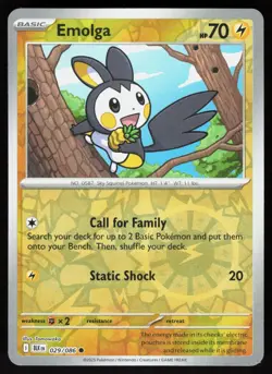 Emolga 029/086 Common Black Bolt Pokemon Reverse Holo Near Mint - Image 1