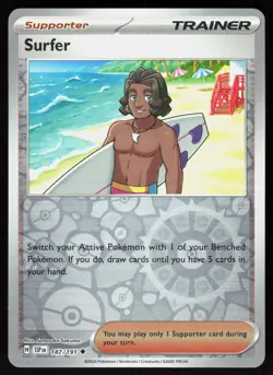 Surfer 187/191 Uncommon Surging Sparks Pokemon Reverse Holo Near Mint - Image 1