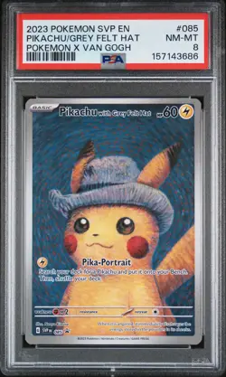 2023 POKEMON SVP EN-SV BLACK STAR PROMO #085 PIKACHU WITH GREY FELT HAT PSA 8 - Image 1