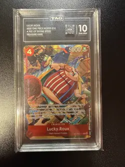2025 One Piece OP11- A FIST OF DIVINE SPEED TREASURE RARE #015 Lucky Roux TAG 10 - Image 1