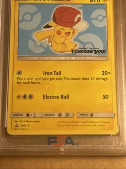 2017 Pokemon S&M Black Star Promo ASH'S PIKACHU I Choose You! Card SM113 PSA 8 - Image 2