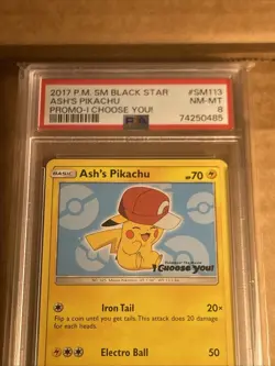 2017 Pokemon S&M Black Star Promo ASH'S PIKACHU I Choose You! Card SM113 PSA 8 - Image 4