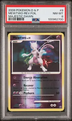 2008 POKEMON MAJESTIC DAWN MEWTWO #9 REVERSE HOLO FOIL PSA 8 NM #100962700 - Image 1