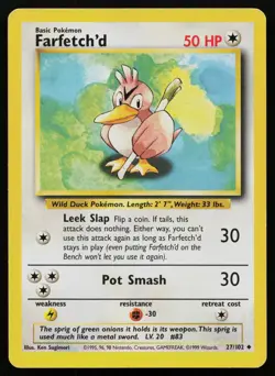 FARFETCH'D 27/102 UNCOMMON BASE SET UNLIMITED POKEMON HP - Image 1