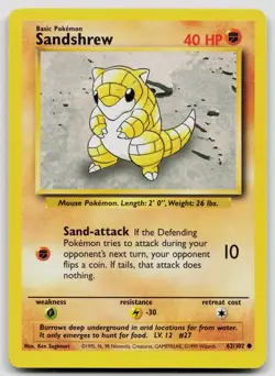 SANDSHREW 62/102 COMMON BASE SET UNLIMITED POKEMON LP - Image 1