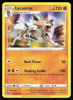 Lycanroc 030/073 Holo Rare Champion's Path Pokemon Holo Lightly Played - Image 1