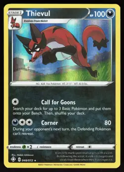 Thievul 048/072 Holo Rare Shining Fates Pokemon Holo Lightly Played - Image 1