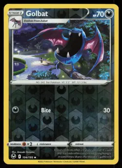 Golbat 104/195 Uncommon Silver Tempest Pokemon Reverse Holo Lightly Played - Image 1