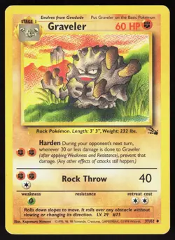 Graveler 37/62 Uncommon Fossil Pokemon Unlimited Damaged - Image 1