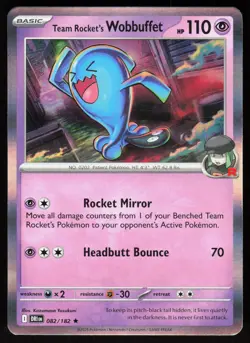 Team Rocket's Wobbuffet 082/182 Rare Destined Rivals Pokemon Holo Near Mint - Image 1