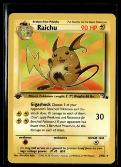 Raichu 29/62 Fossil Rare Pokemon - Image 1