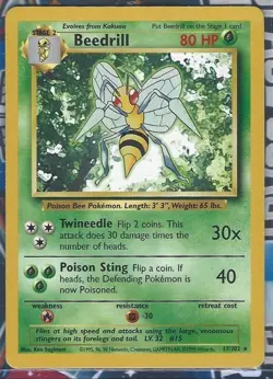 Pokemon TCG Beedrill 17/102 Base Set Non-Holo Rare Unlimited NM - Image 1