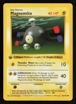 Magnemite 53/102 Common Base Set Shadowless Pokemon 1st Edition Lightly Played - Image 1