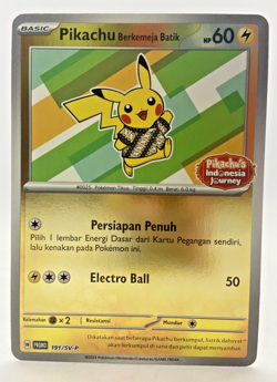 Special Pokemon TCG Indonesia Pikachu Berkemeja Batik Reverse Holo 191/SV-P - Image 1