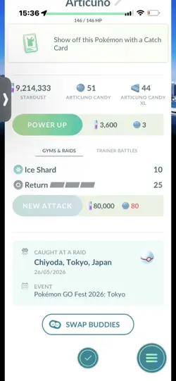 Pokemon Go Shiny Legendary Articuno ( Purifed ) ( Tokyo Background) - Image 2