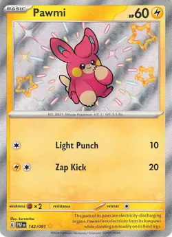 Pawmi 142/091 Shiny Rare Paldean Fates Pokemon Near Mint - Image 1