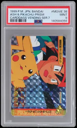 1999 Pokemon Japanese Bandai Carddass Vending Series 7 Ash/pikachu PSA 9 Prism - Image 1
