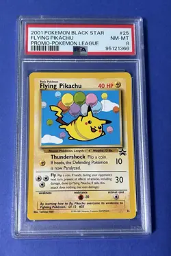 2001 Pokemon Black Star Flying Pikachu Promo-Pokemon League #25 PSA 8 NM-MT - Image 1