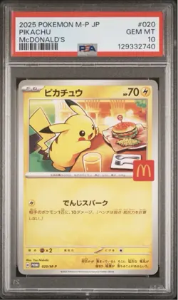 PSA 10 GEM MINT Pikachu 020/M-P 2025 McDonald's Promo Pokemon Japanese Burgerchu - Image 1
