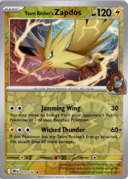 Team Rocket's Zapdos 070/182 Reverse Holo SV10: Destined Rivals Pokemon Card TCG - Image 1