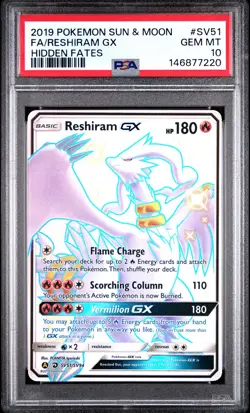 2019 POKEMON SUN & MOON HIDDEN FATES #SV51 FULL ART/RESHIRAM GX PSA 10 - Image 1