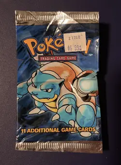 EMPTY Base Set Unlimited Pokemon Booster Pack Wrapper (Blastoise Art) - Image 1