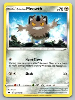 Pokemon TCG SWSH01: Sword & Shield Base Set Galarian Meowth 127/202 - Image 1