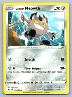 Pokemon TCG SWSH04: Vivid Voltage Galarian Meowth 112/185 - Image 1