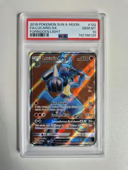 PSA 10 Lucario GX 122/131 Forbidden Light Full Art Holo Pokemon GEM MINT - Image 1