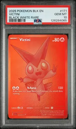 2025 POKEMON BLK EN-BLACK BOLT BLACK WHITE RARE #171 VICTINI PSA 10 - Image 1