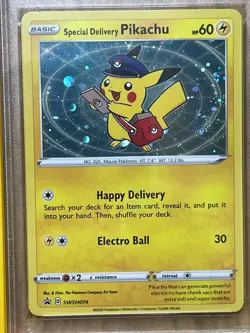 Special Delivery Pikachu 2020 Pokemon Center Canada #074 Holo PSA 10 Cool Swirl - Image 2