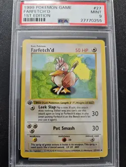 Pokemon PSA 9 1st Edition Shadowless Base Set Farfetch'd 27/102 MINT - Image 1