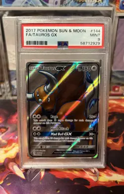PSA 9 Tauros GX 2017 Sun & Moon Base Set Full Art Holo Rare 144/149 Pokemon TCG - Image 1