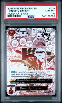 2025 ONE PIECE OP11-018 HONESTY IMPACT ALTERNATE ART EVENT KOBY ENGLISH PSA 10 - Image 1