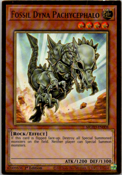 Fossil Dyna Pachycephalo MGED-EN008 1st Gold Rare NM Yugioh Card - Image 1